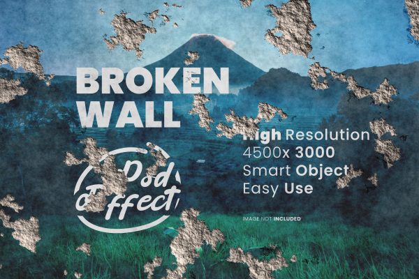 1356 破损墙壁壁画特效样机 broken-wall-effect-photoshop