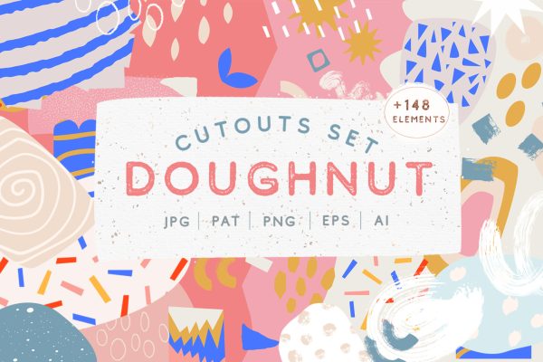 1360 色彩缤纷创意包装请帖墙纸纺织品矢量图案设计素材Doughnut Cutouts Set