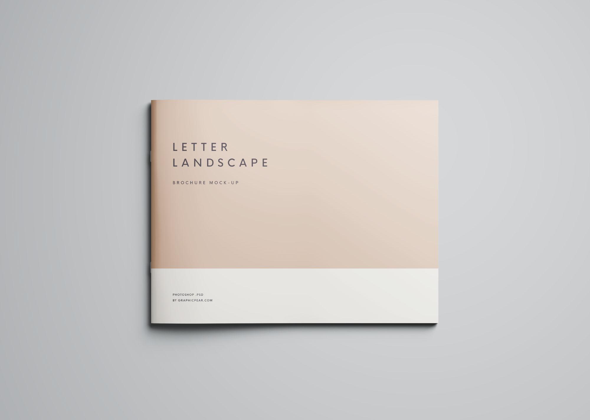 19 信纸尺寸规格横向小画册PS样机模板 Letter Landscape Brochure Mockup