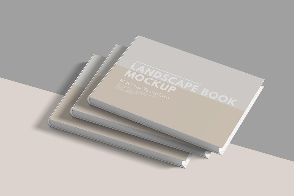 20 横版尺寸杂志画册书籍封面设计PS样机 Landscape Book Mockup