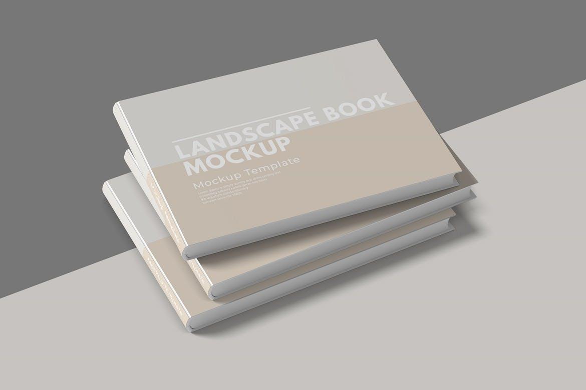 20 横版尺寸杂志画册书籍封面设计PS样机 Landscape Book Mockup
