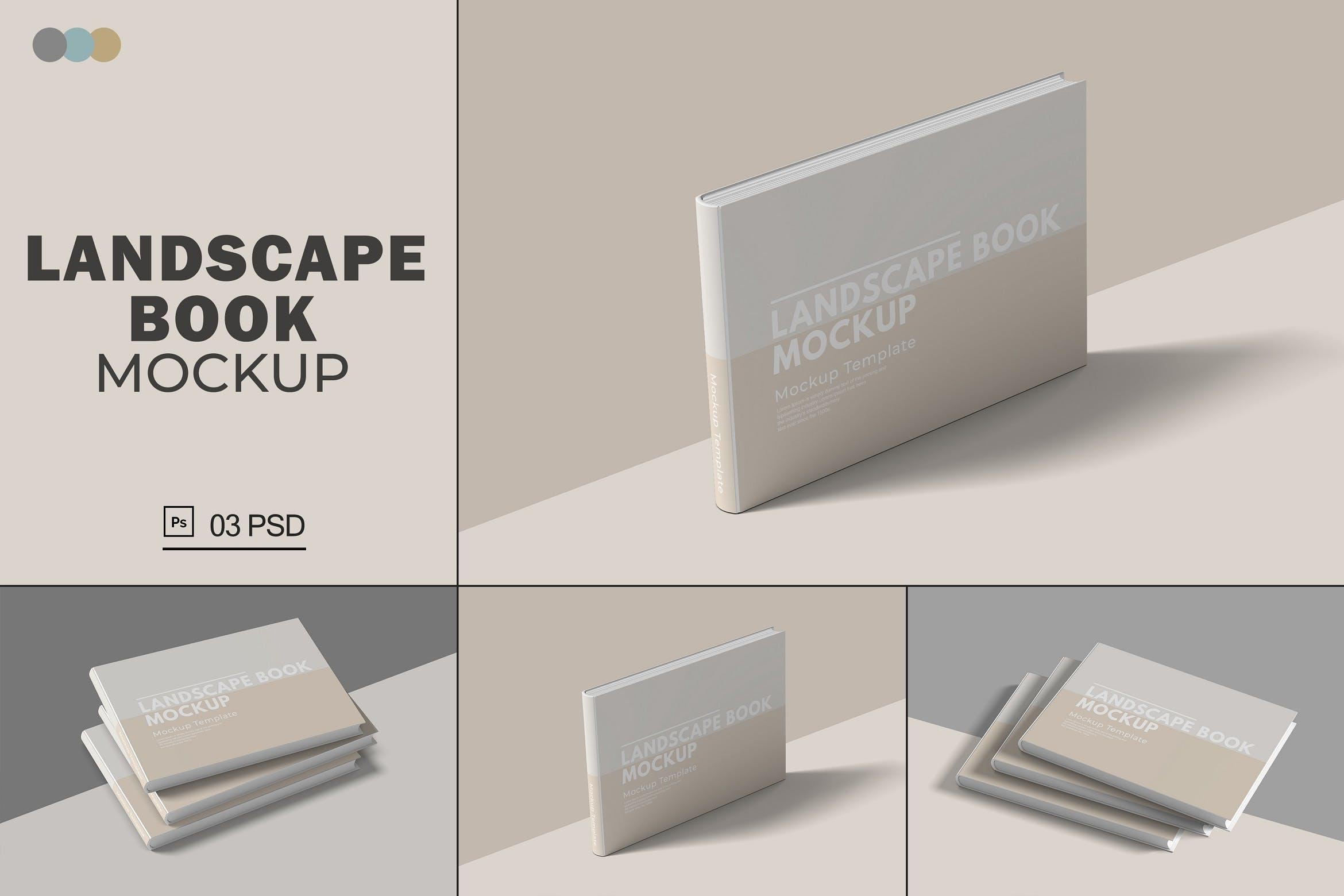 20 横版尺寸杂志画册书籍封面设计PS样机 Landscape Book Mockup