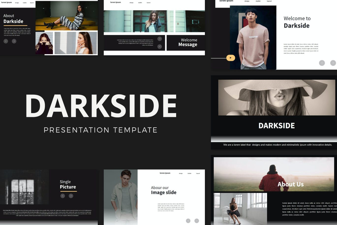 30 暗黑主题时尚现代PPT素材 DarkSide Presentation Template