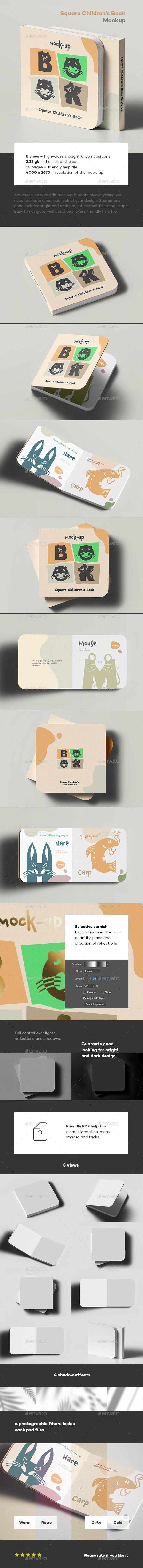 63 方形儿童书籍设计样机 (psd)Square Children’s Book Mock-up