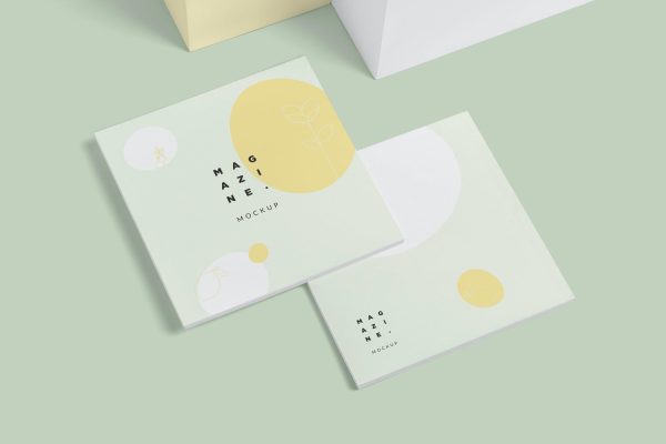 21 方形杂志画册版式设计PS样机模板 Square Magazine Mockups