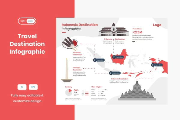 32 印度尼西亚旅游信息图表设计模板 Travel Infographic Indonesia