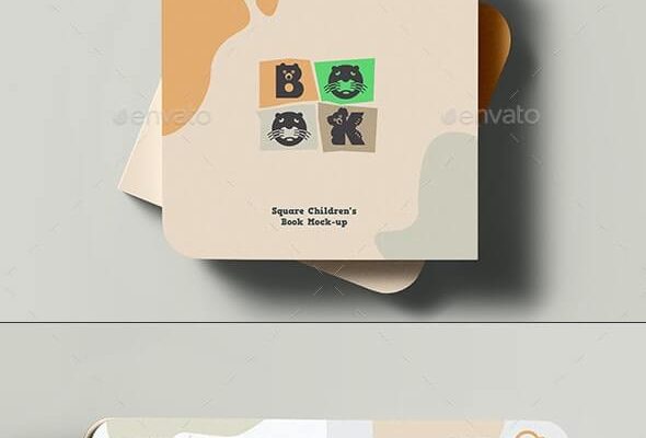 63 方形儿童书籍设计样机 (psd)Square Children’s Book Mock-up