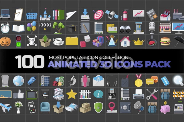 026 100款常用3D图标动效视频素材 100 Animated 3D Icons Pack