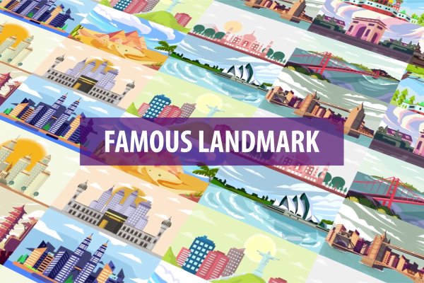 128 世界著名地标建筑动画视频模板 Famous Landmark Animation