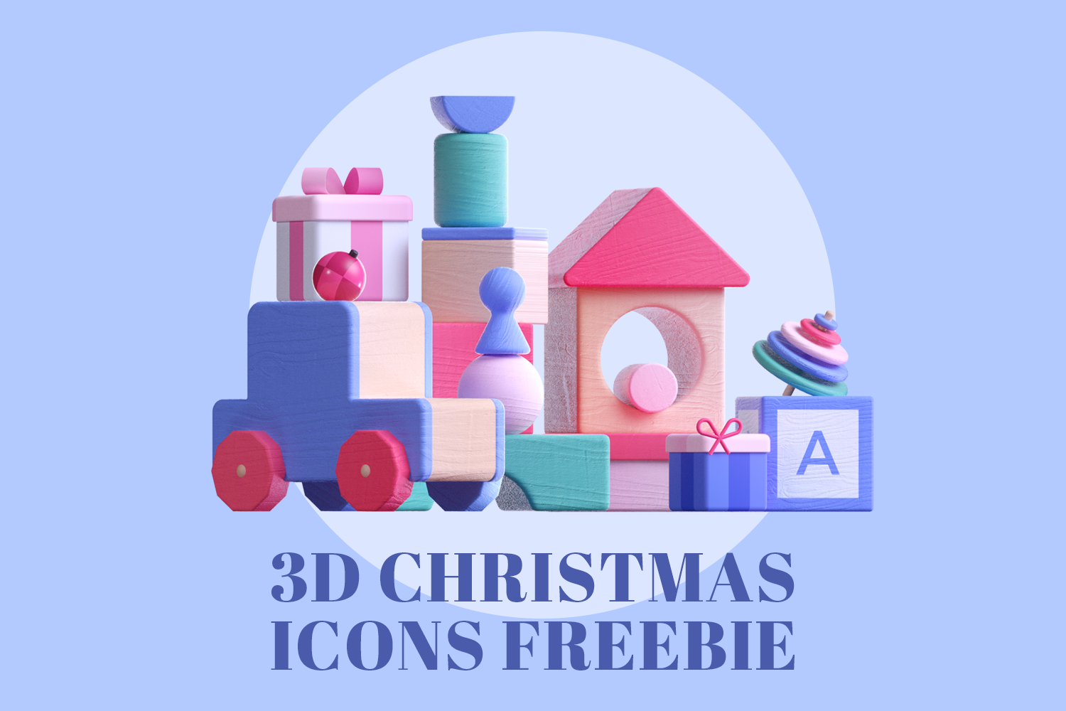 1421 可商用冬季雪景3D卡通圣诞可爱雪人积木C4D模型3D Christmas icons freebie
