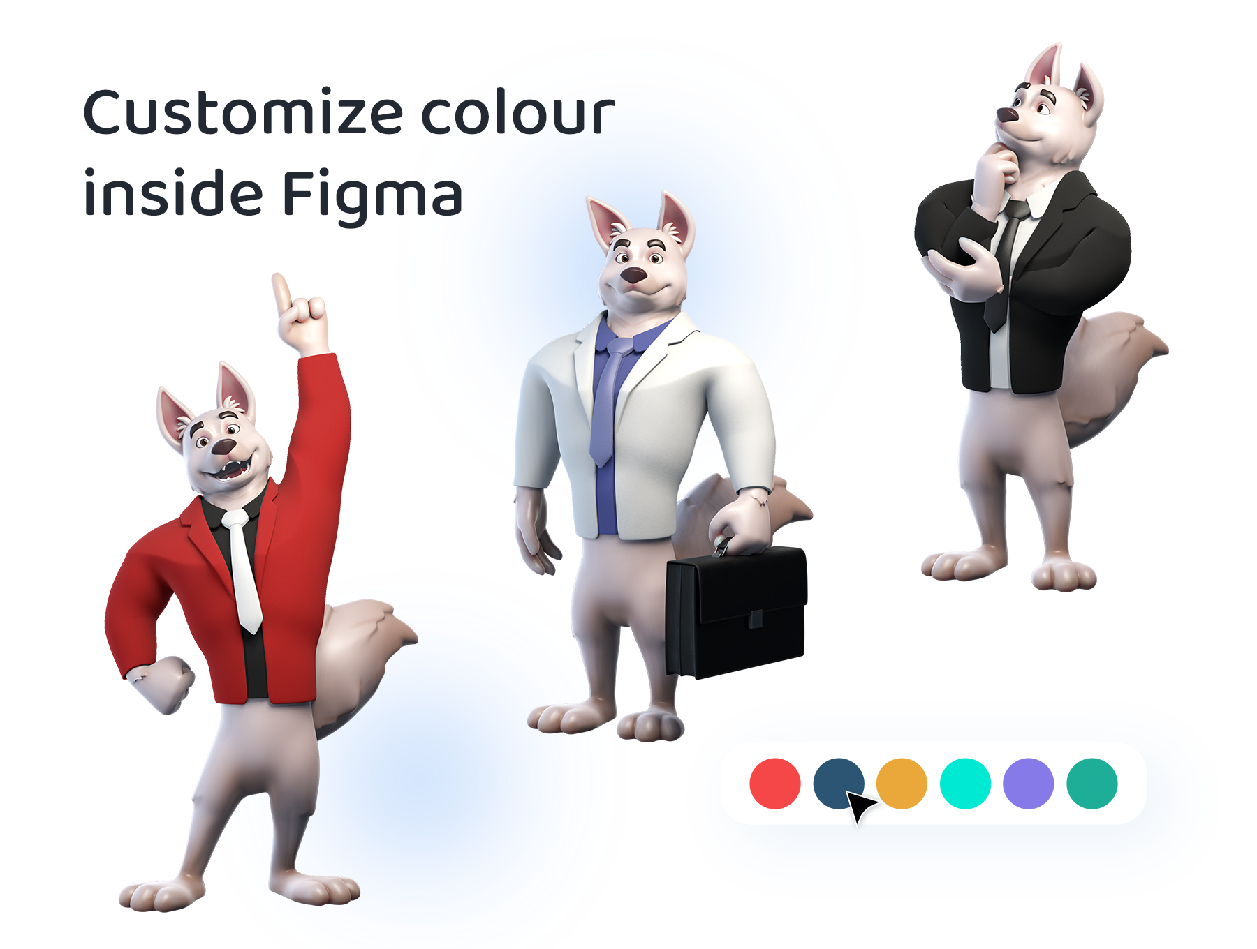 1455 3D 吉祥物人物狗插图 FIGA UI 包 3D Mascot Character Dog Illustration FIGA UI Pack