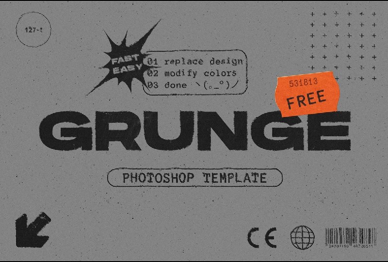 1413 图文打印效果漏墨PS样机 GRUNGE EFFECT TEMPLATE by MiksKS