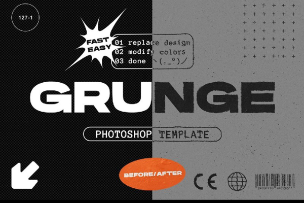 1413 图文打印效果漏墨PS样机 GRUNGE EFFECT TEMPLATE by MiksKS