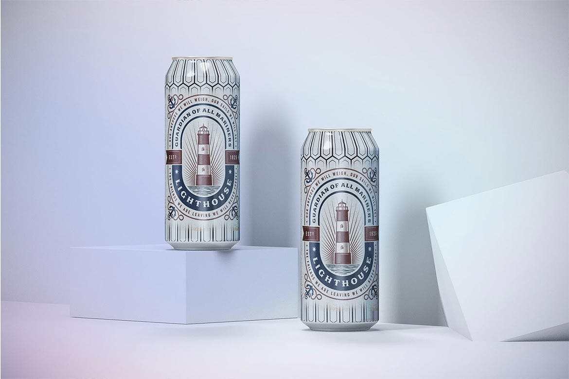 30 时尚高端500ml易拉罐饮料啤酒包装设计VI样机展示模型mockups
