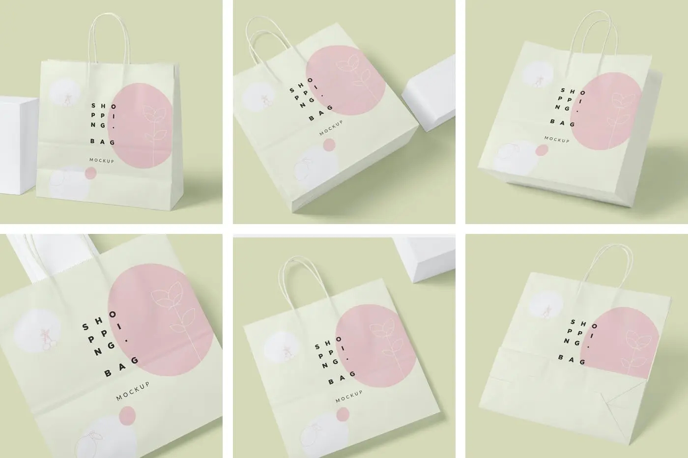 38 6个纸质购物袋外包装设计样机 6-paper-shopping-bag-mockups