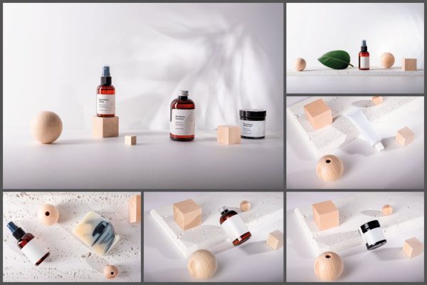 34 时尚高端简约清新优雅多用途的化妆品场景包装设计VI样机展示模型mockups