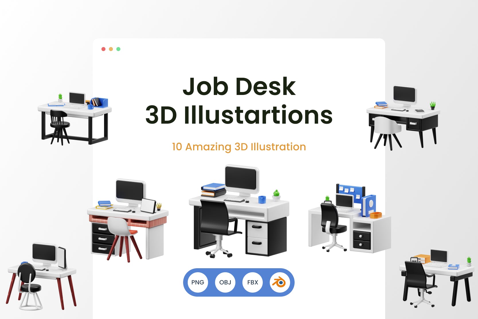 1466 3D办公桌迷你Blend模型C4D模型 Job Desk 3D Render Illustration