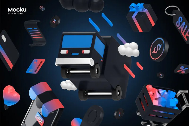1467 3D黑色质感购物相关PSD图标PNG免抠素材E-Shop – 3d Icons pack 01