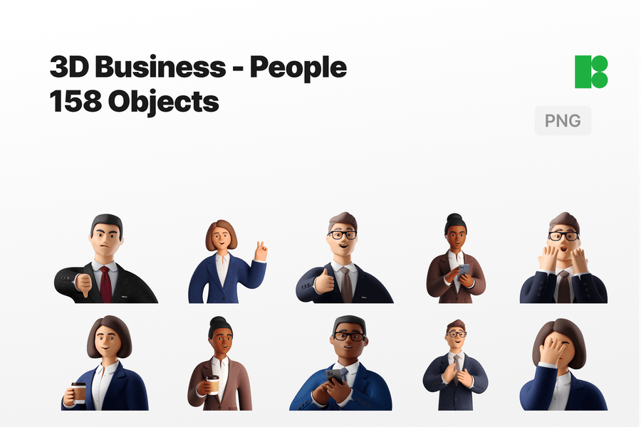 1469 3D商务职业人物头像模型PNG免抠素材 3D Businesspeople