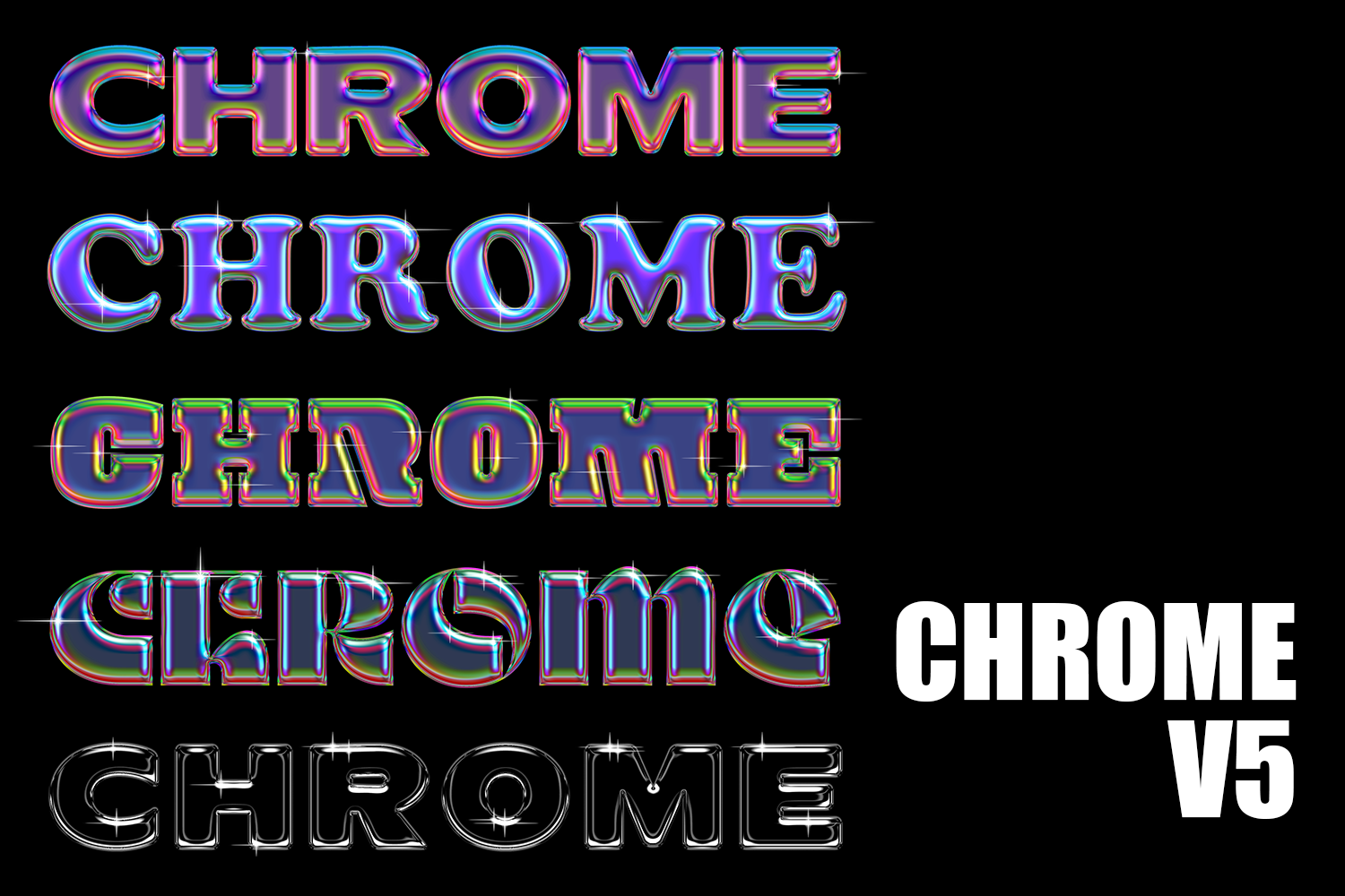 1473 5款酸性金属PS文字样式模板 chrome V5