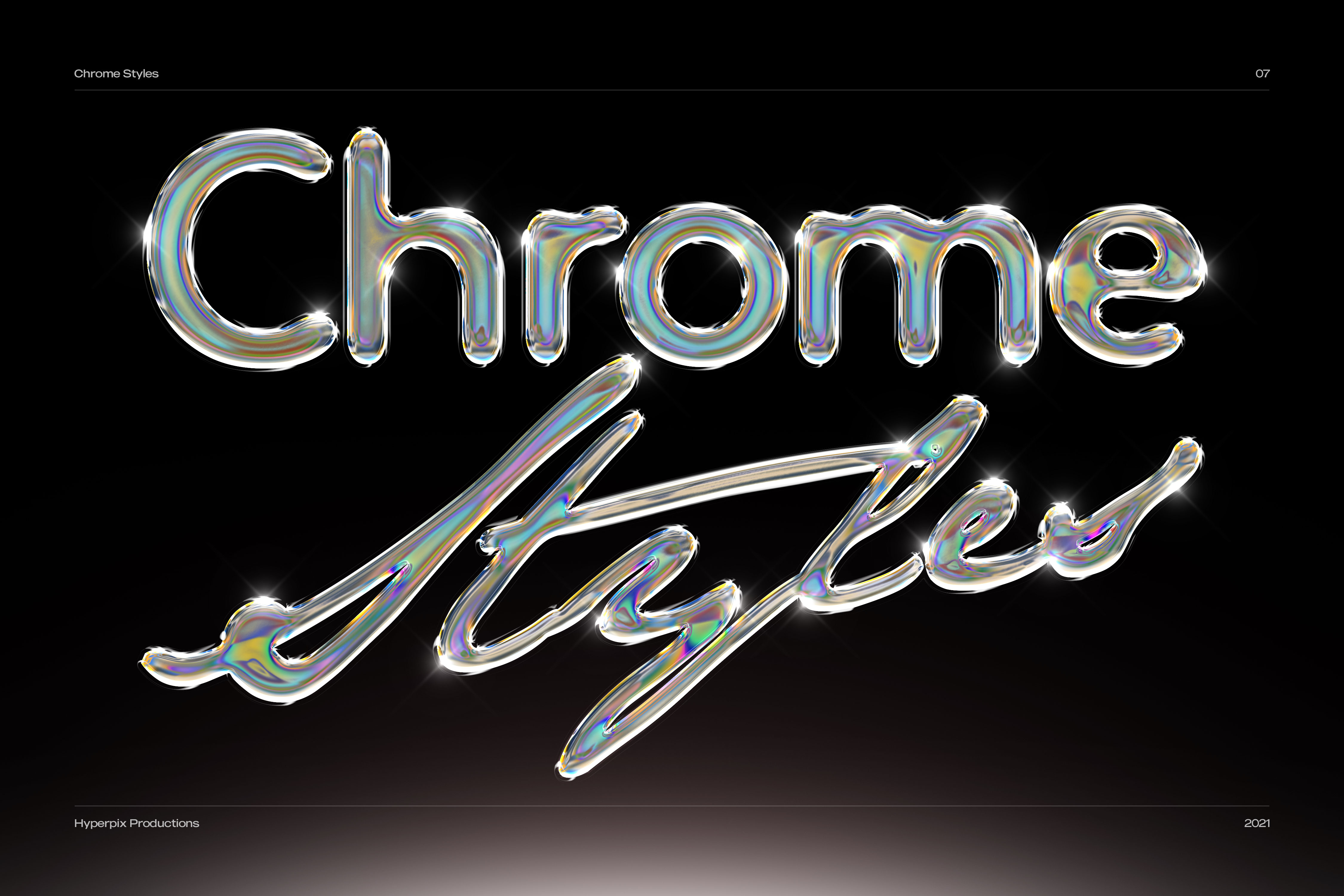 1486 10款未来派酸性艺术科技铬合金镭射金属文字特效模板合辑 Chrome Text Styles Bundle