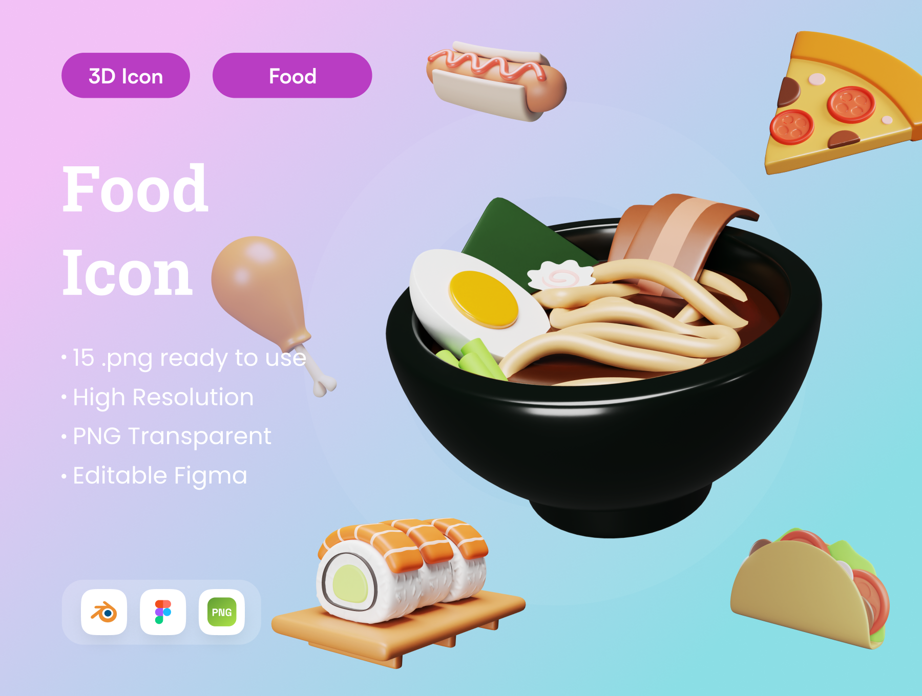 1494 15款3D插图食物Fig图标Blend模型素材 Food 3D Illustration