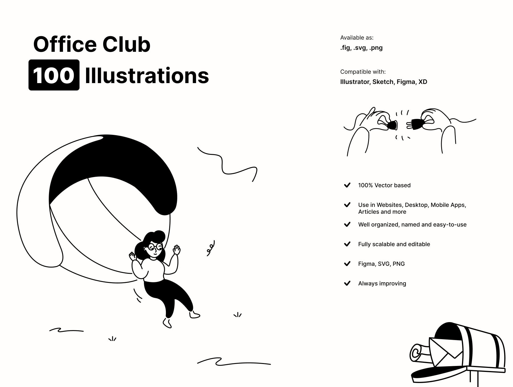 1535 100款手绘线性人物生活社交矢量插画插图fig源文件设计素材Office Club Illustration pack