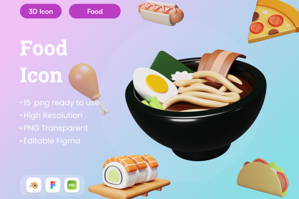 1494 15款3D插图食物Fig图标Blend模型素材 Food 3D Illustration