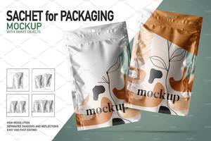 5 零食袋包装袋自立袋设计样机 (psd)SACHET Mockups 6451335
