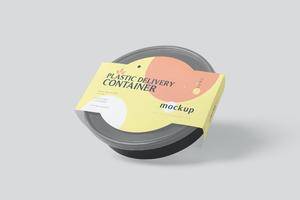 37 圆形塑料PV外卖盒标签样机psd模板 Round Takeaway Box Label Mocku