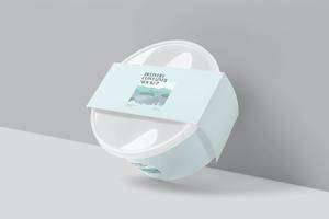 56 圆形塑料盒一次性外卖打包盒腰封纸套样机psd模板 Round Plastic Box Sleeve Mockups