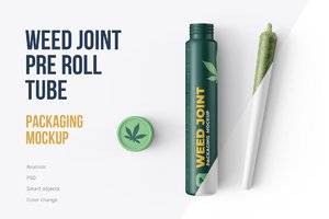 112 烟卷烟草标签包装设计样机模板Weed Joint Pre-Roll Tubes 4 PSD 4975262