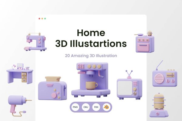 1578 家庭电器小家电Blend家具3D模型素材Home 3D Render Illustration