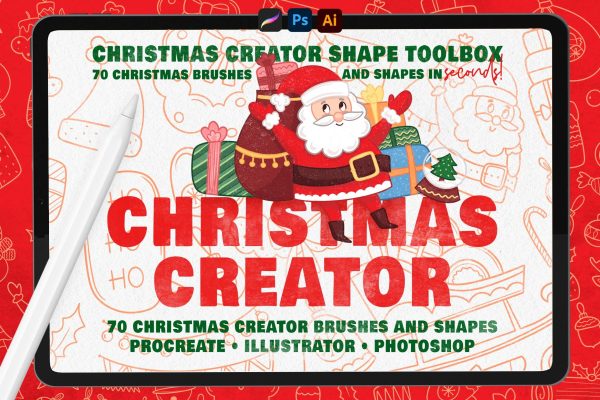 1619 圣诞节日元素brush笔刷psd画笔Christmas Creator Shape Toolbox