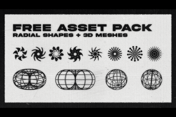 1712 可商用抽象几何酸性线框图标PSD源文件素材 Radial Shapes + 3D Mesh Assets