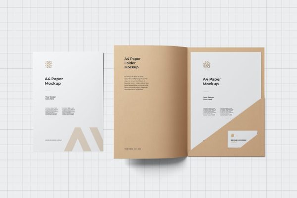 8 A4纸文件夹样机与名片VI设计样机展示模型mockups