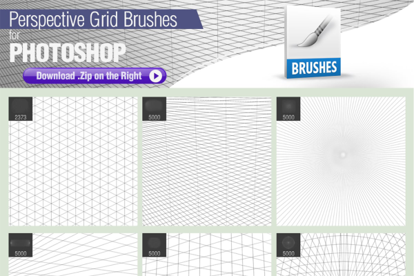 1959 6款几何线条透视背景手绘插画辅助PS笔刷 Perspective Grid Brushes