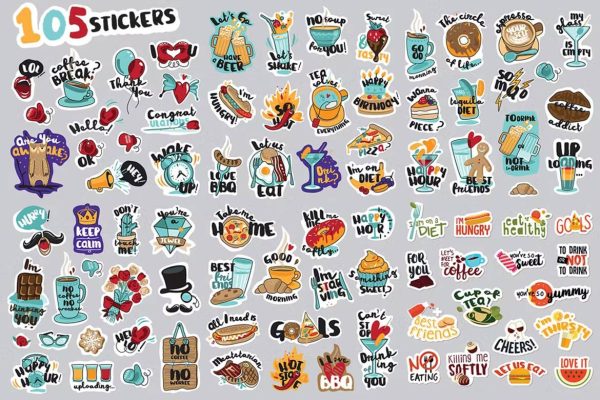2021 食物相关手绘矢量图标素材合集Hello Stickers