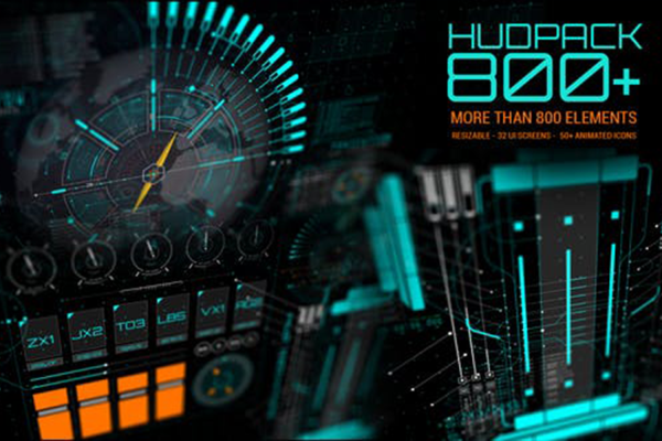 2054 800 多个 HUD UI 信息图表元素视频AE模板素材HUD Pack 800+