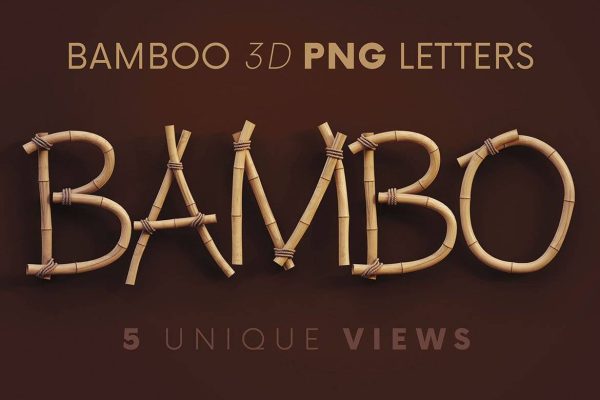 2058 3D竹艺艺术文字立体模型PNG免抠元素包Bamboo – 3D Lettering