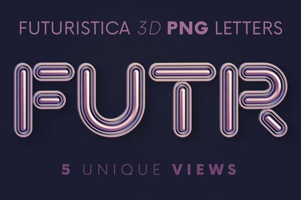 2059 未来3D金属文字立体模型PNG免抠素材包 Futuristica – 3D Lettering