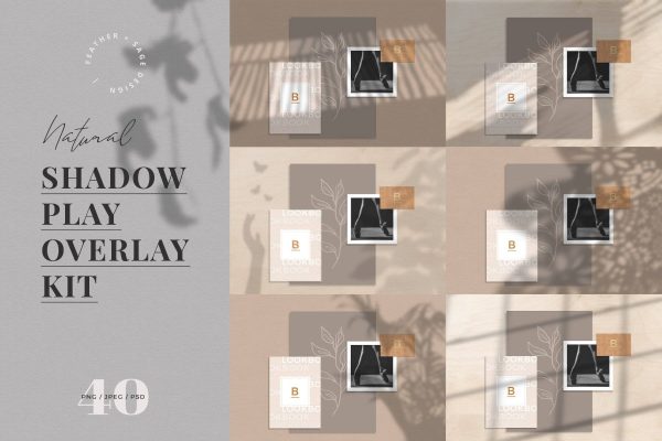 2072 40款自然阴影叠加层PNG透明底背景图片设计素材 40 Natural Shadow Play Overlay Kit