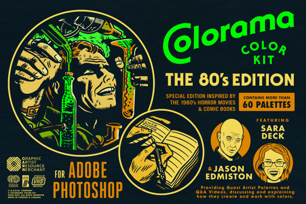 2100 复古80年代半调插图插画PS特效动作颜色预设包Colorama Color Kit – 80’s Edition (Photoshop)
