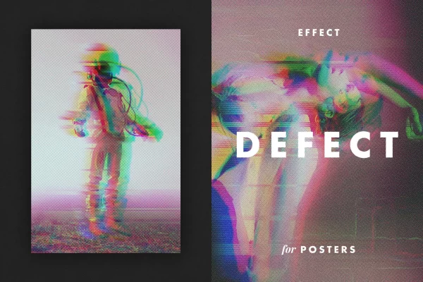 1 半色调故障失真照片特效一键生成海报样式模板 Defect Photo Effect for Posters