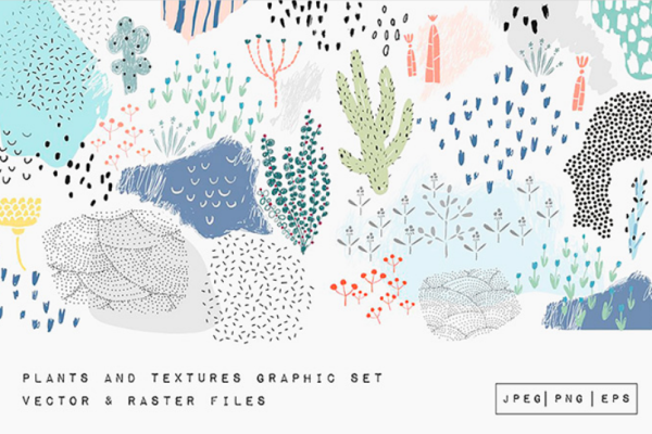 36 矢量花卉海藻植物纹理插画元素素材包Vector Plants and Textures