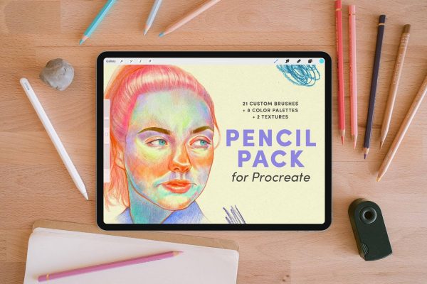 2166 procreate彩铅画笔蜡笔涂鸦笔刷色环打包资源下载 Pencil Pack – Procreate Brushes