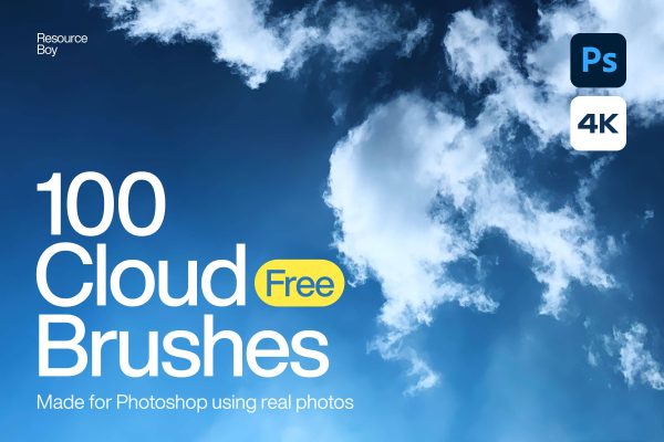 2188 可商用100款真实云朵云层蓝天白云多云天空云彩PS笔刷合集100 Cloud Photoshop Brushes