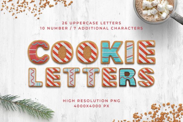 2193 卡通饼干3D文字PNG免抠素材包 Christmas Cookie 3D Text Pack