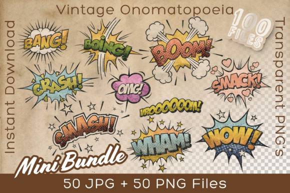 2194 复古拟声词爆炸效果贴纸PNG免抠素材 About Onomatopoeia Vintage Mini Bundle Graphic