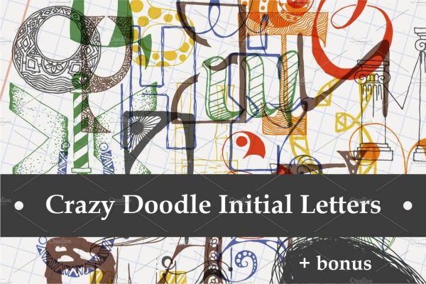 2210 矢量涂鸦西里尔字母素材包 Crazy Doodle Initial Letters